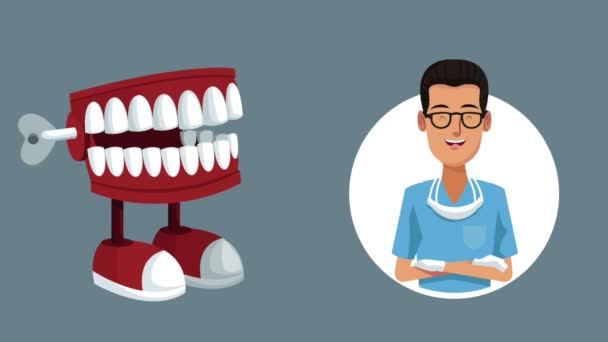 Dibujos animados dentista e higiene dental HD animación — Vídeo de stock