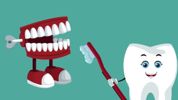 Dientes de dibujos animados e higiene dental HD animación — Vídeos de Stock