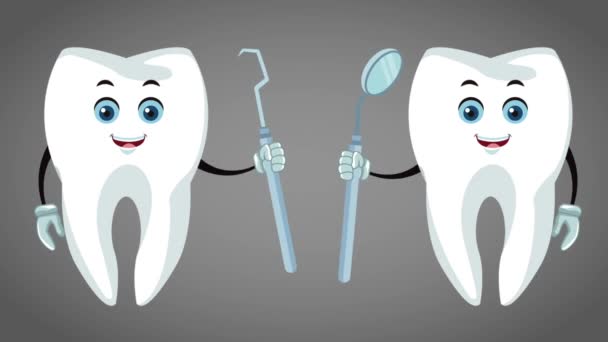 Dientes de dibujos animados e higiene dental HD animación — Vídeo de stock