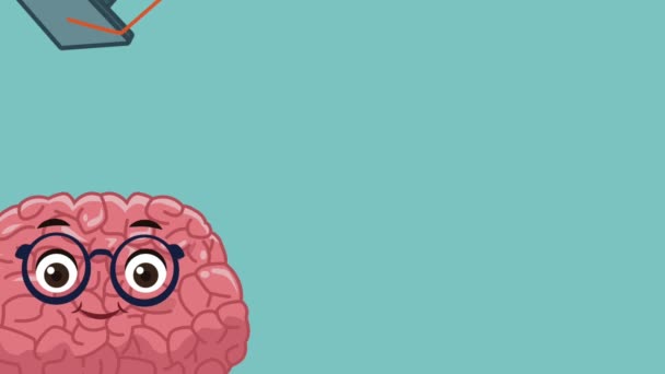 Divertido y lindo cerebro de dibujos animados HD animación — Vídeo de stock