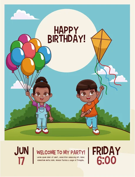 Joyeux anniversaire carte enfants — Image vectorielle