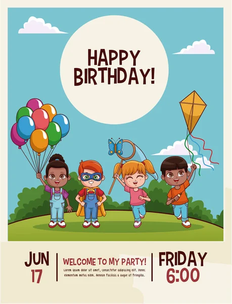 Feliz cumpleaños tarjeta de los niños — Vector de stock