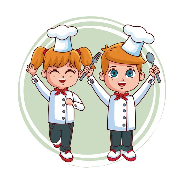 Bonito chef crianças desenhos animados — Vetor de Stock