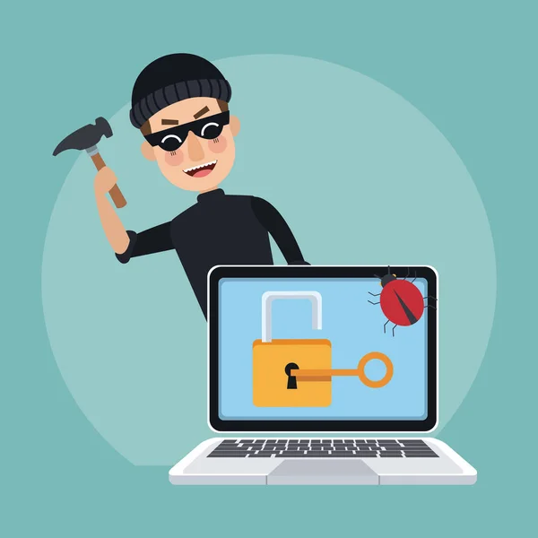 Hacker ve güvenlik sistemi — Stok Vektör