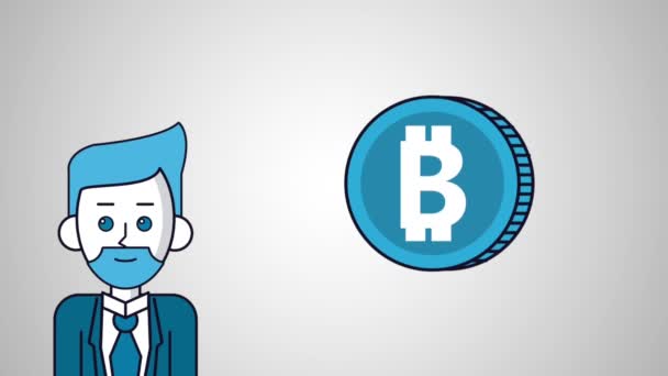 Bitcoin criptomoneda dinero HD escenas de animación — Vídeo de stock