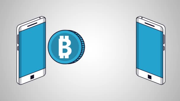 Bitcoin Transfer Zwischen Smartphones Hochauflösende Bunte Animationsszenen — Stockvideo