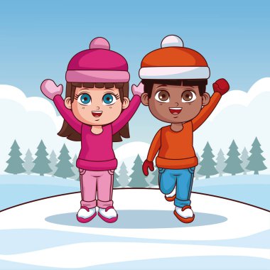 Kış giysileri ile şirin çocukları