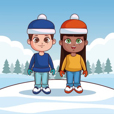 Kış giysileri ile şirin çocukları