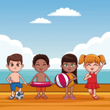 Plaj karikatür, şirin çocuklar