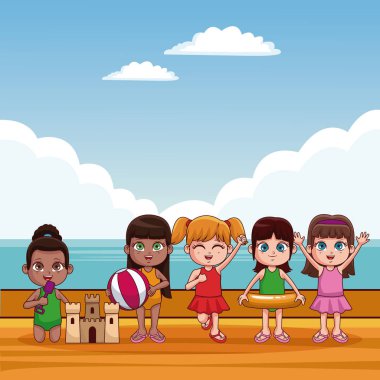 Plaj karikatür, şirin çocuklar