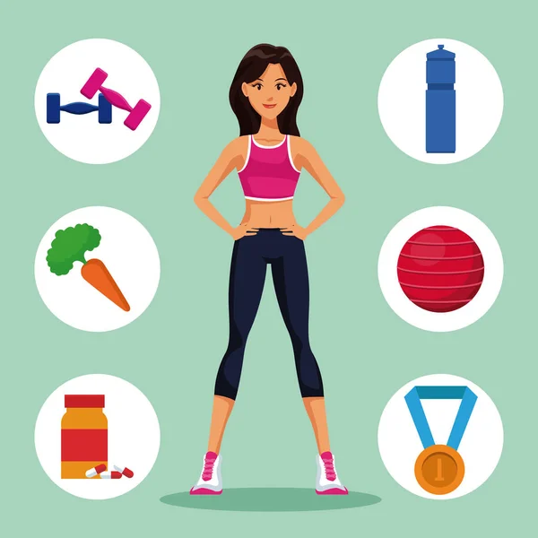 Fitness woman with sport symbols