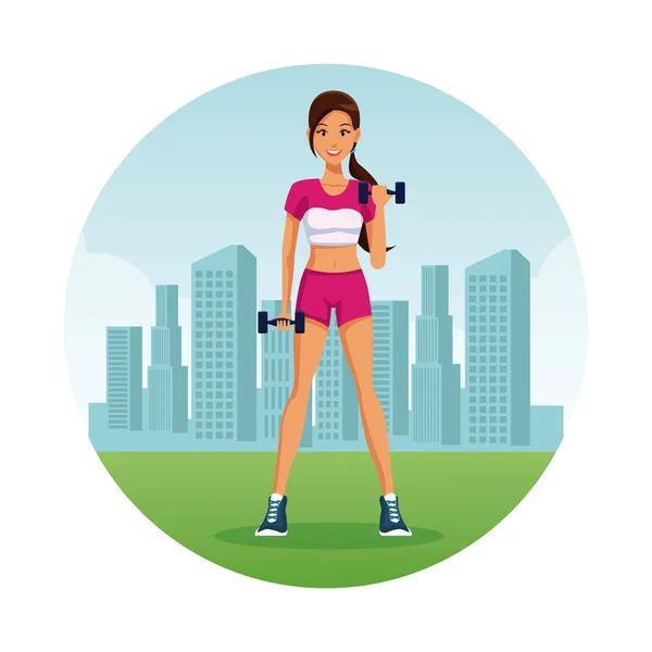 Fitnesswoman en la ciudad — Vector de stock