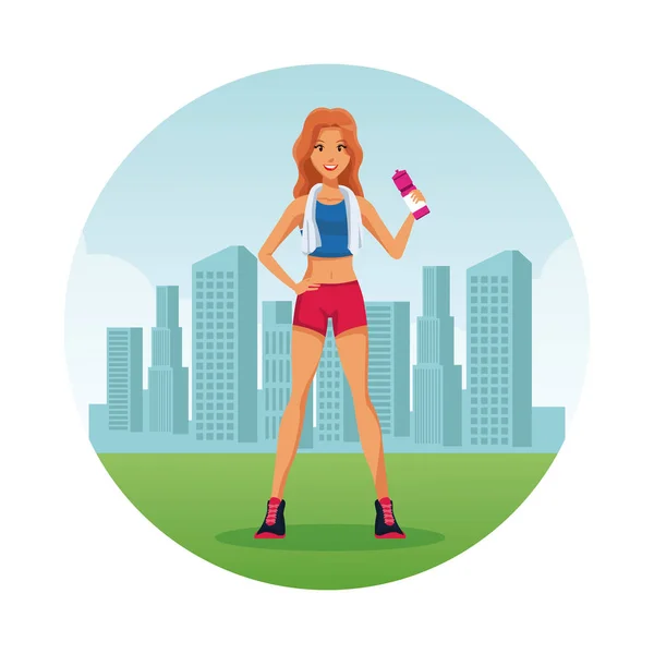 Fitnesswoman in de stad — Stockvector