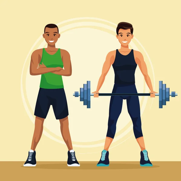 Fitness mens cartoons — Stock Vector