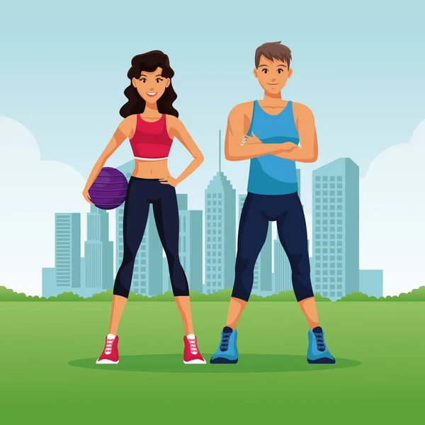 Fitness-Paar im Park — Stockvektor
