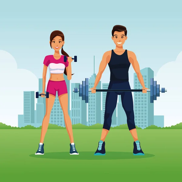 Fitness pár, a park — Stock Vector