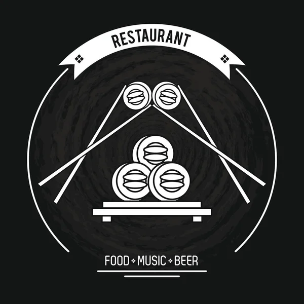 Restaurant and food emblem in black and white — Stock Vector