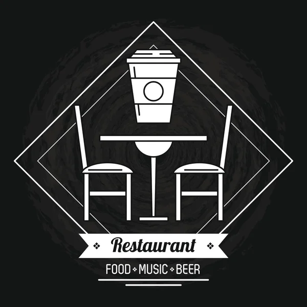 Restaurante e comida emblema em preto e branco — Vetor de Stock