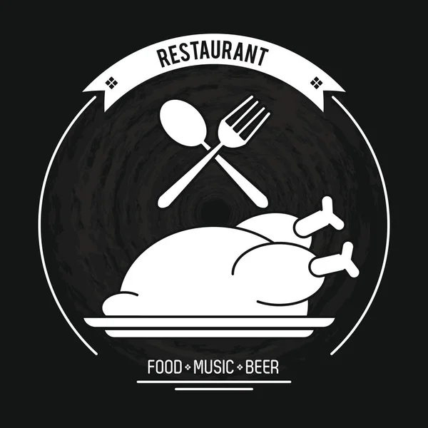 Εστιατόριο και φαγητό έμβλημα σε μαύρο και άσπρο — Διανυσματικό Αρχείο