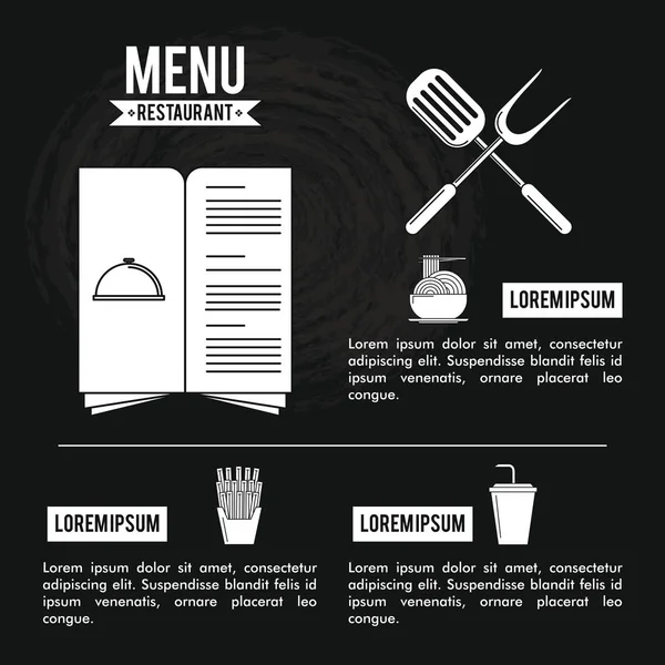 Infografía del menú del restaurante en blanco y negro — Vector de stock
