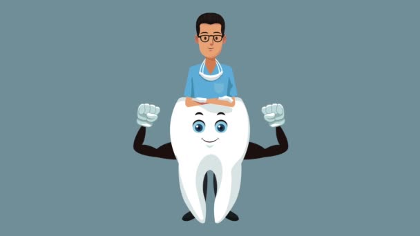 Dentista Con Forte Dente Cartone Animato Alta Definizione Colorate Scene — Video Stock