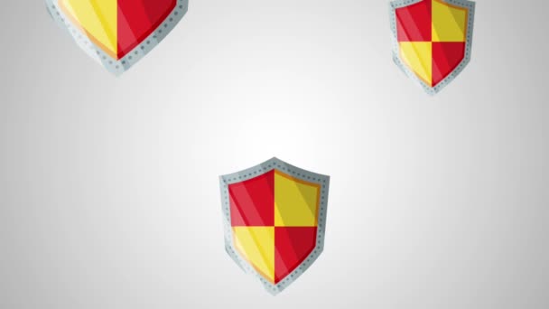 Shields Falling White Background High Definition Colorful Animation Scenes — Stock Video