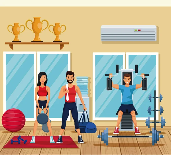 Gente en el gimnasio — Vector de stock