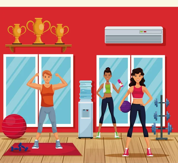 Les gens dans la salle de gym — Image vectorielle