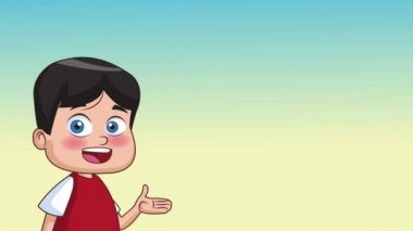 Sevimli çocuk üzerinde mavi arka plan çizgi film yüksek çözünürlüklü renkli animasyon sahneleri tebrik