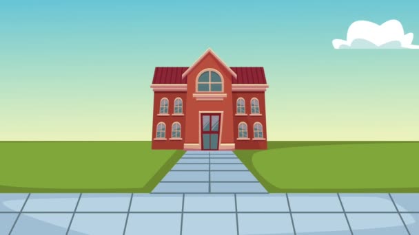 Bâtiment scolaire dessin animé animation HD — Video