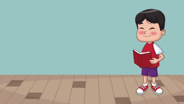 Cute School Boy Reading Book Classroom High Definition Animation Colorful — Stock Video