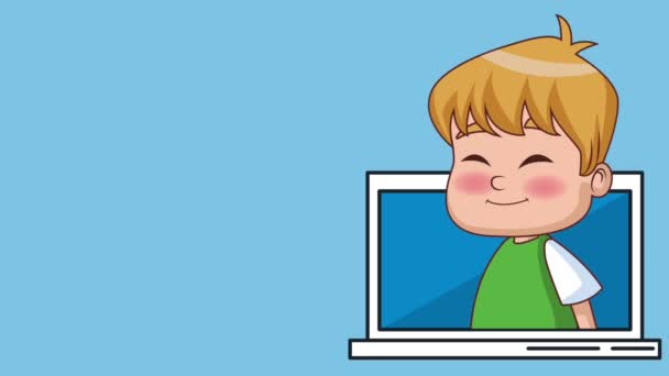 Rapaz Bonito Saudação Sobre Tela Laptop Animação Alta Definição Cenas — Vídeo de Stock