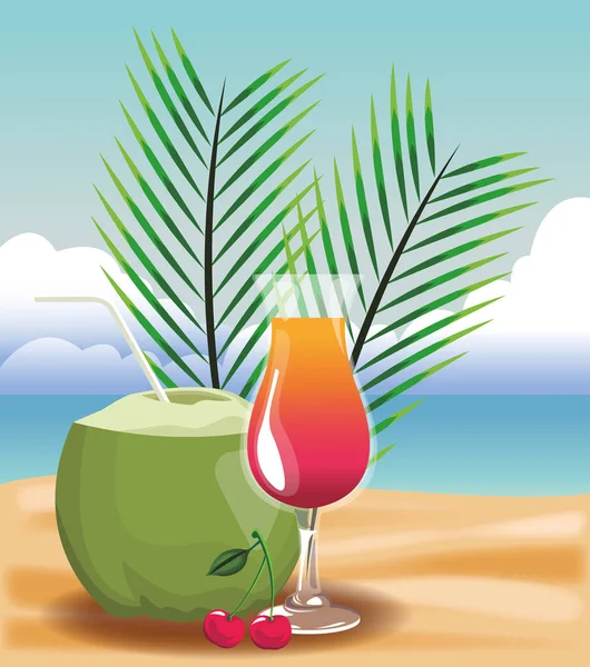 Playa y verano — Vector de stock