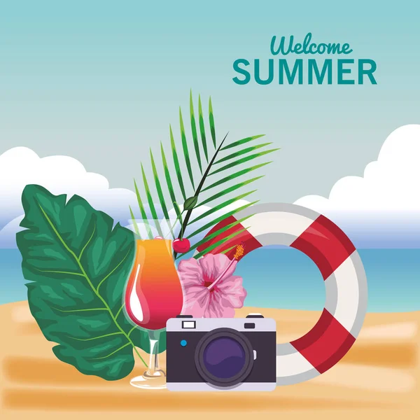 Välkommen sommaren tecknat — Stock vektor
