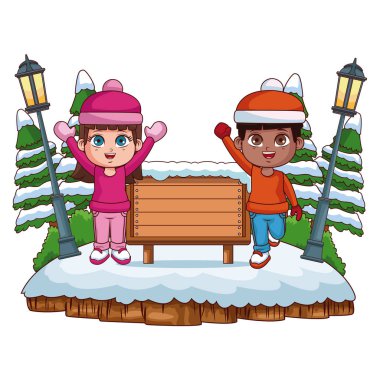Çocuklar kış karikatür