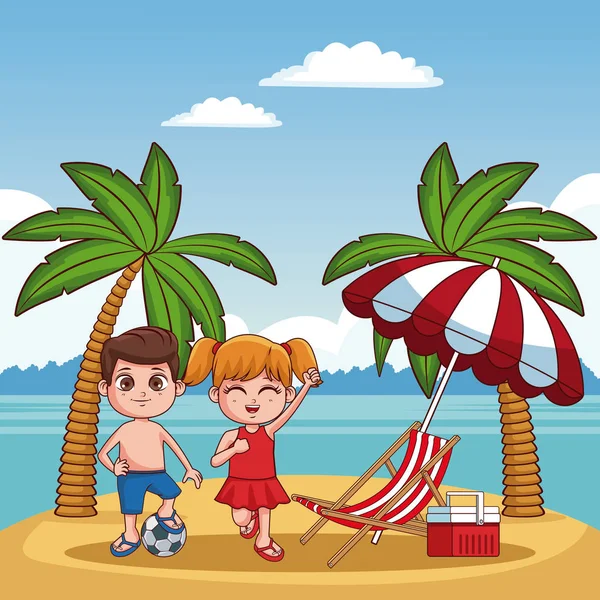 Cute kids at beach — Stock Vector