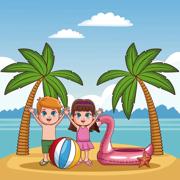 Cute kids at beach — Stock Vector