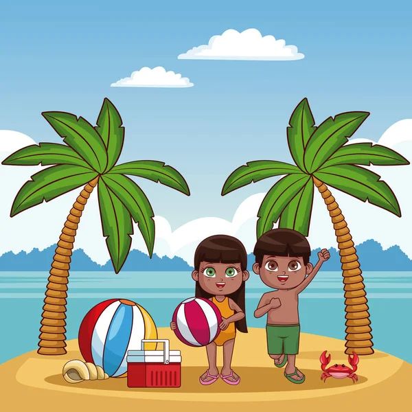 Cute kids at beach — Stock Vector