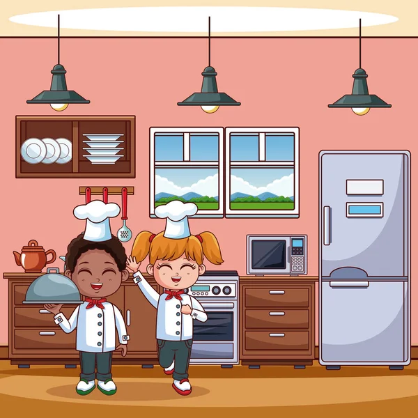 Chef enfants à la cuisine — Image vectorielle