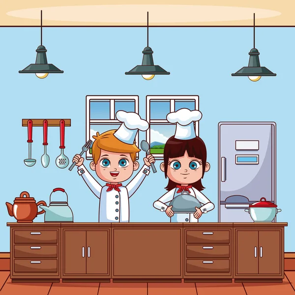 Koch-Kinder in der Küche — Stockvektor