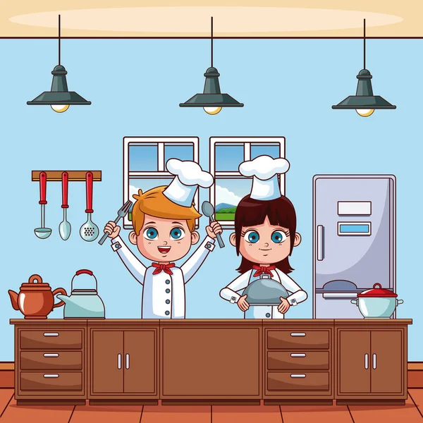 Chef enfants à la cuisine — Image vectorielle