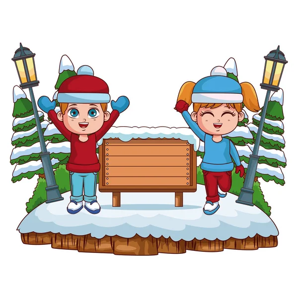 Kids in winter cartoon — Stock Vector