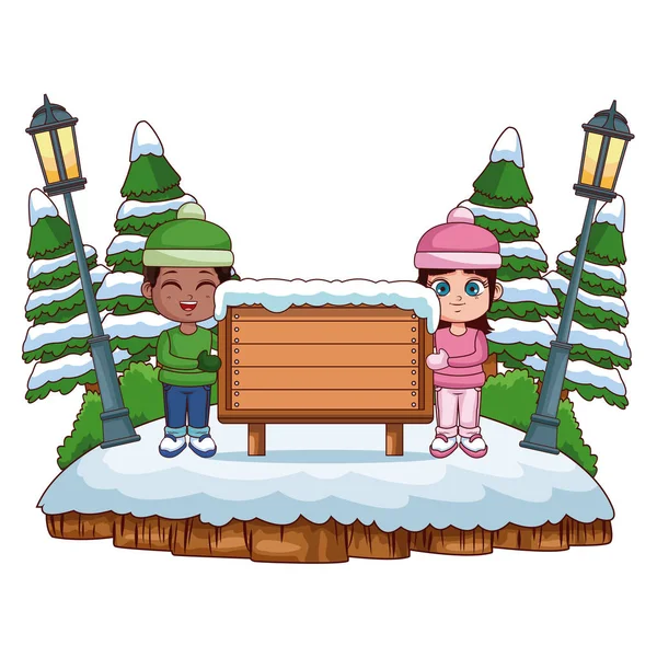 Enfants en hiver dessin animé — Image vectorielle