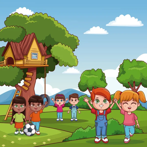 Enfants au parc dessins animés — Image vectorielle