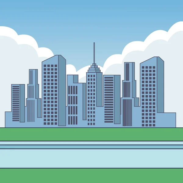 Cidade edifícios desenhos animados — Vetor de Stock
