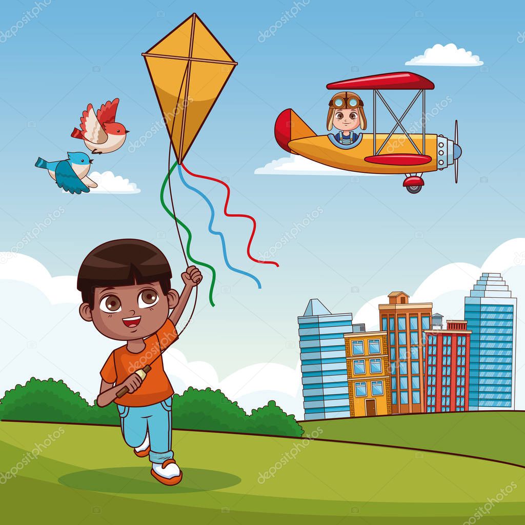 Boy with kite cartoon