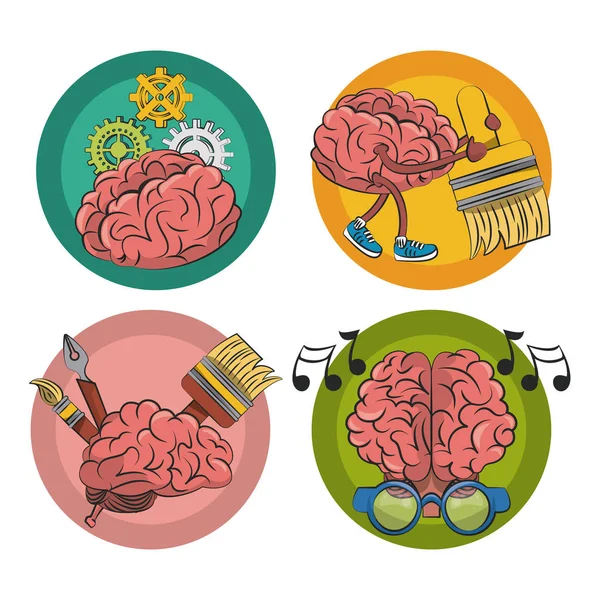 Conjunto de cérebro criativo emblema — Vetor de Stock