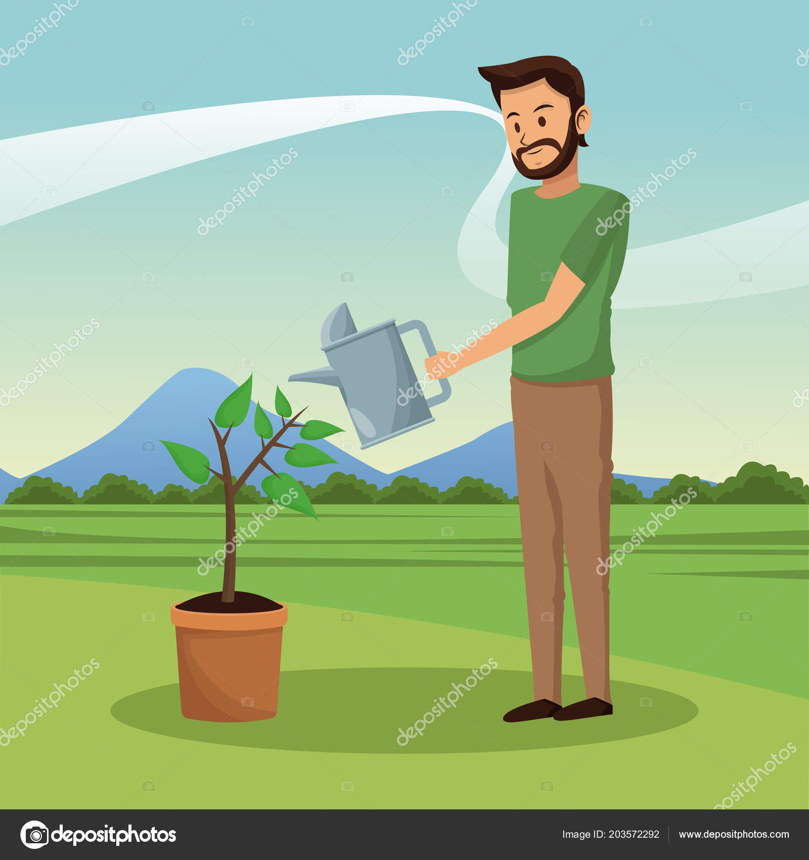 Featured image of post Cartoon Man Watering Plant