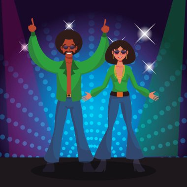 İnsanlar dans disko çizgi film