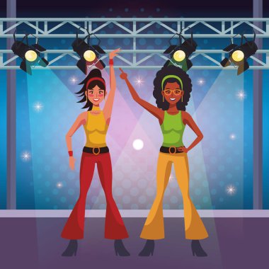 İnsanlar dans disko çizgi film